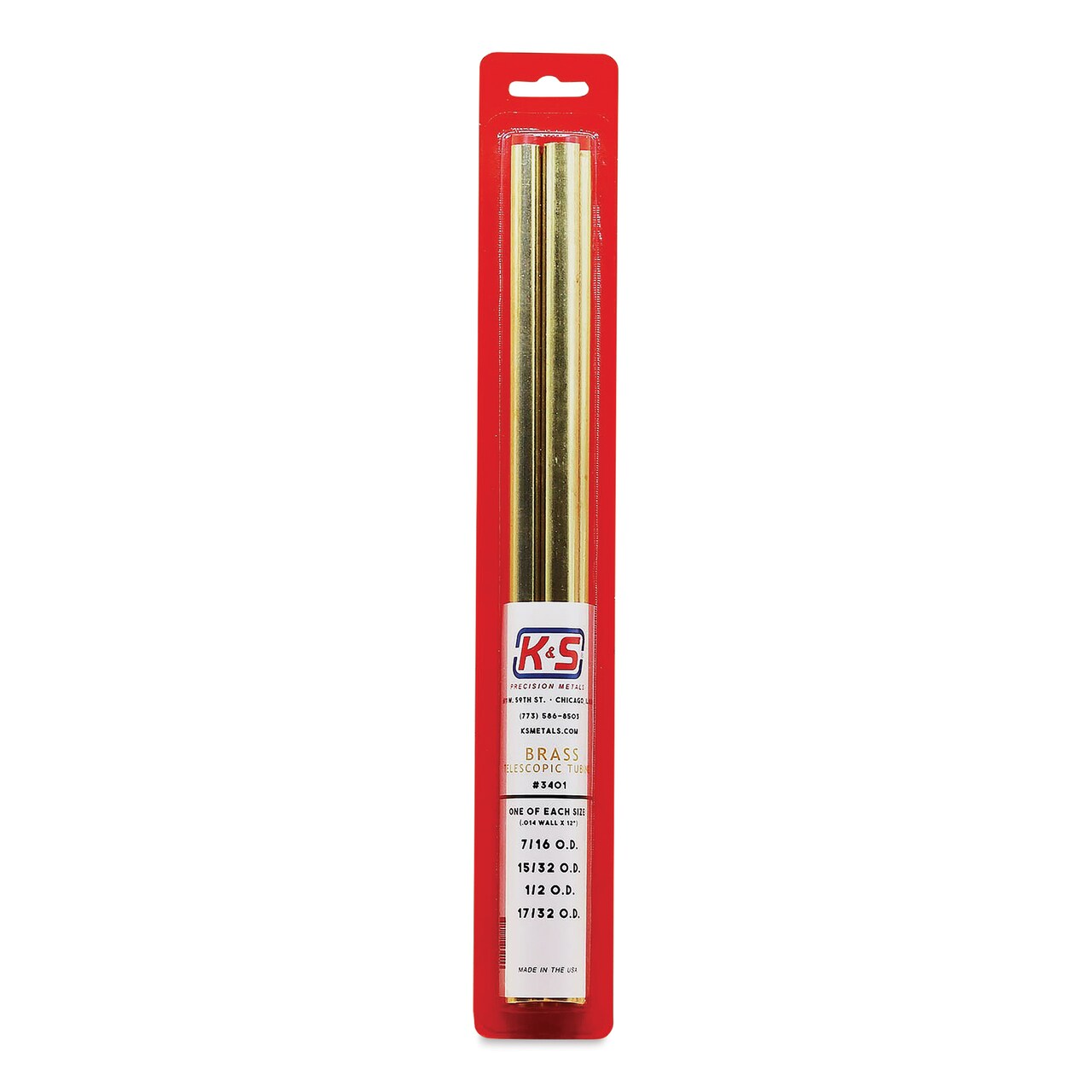 K&S Telescopic Tubing - Brass, Medium Telescoping Tubing Assortment, Pkg of 4, 12"
